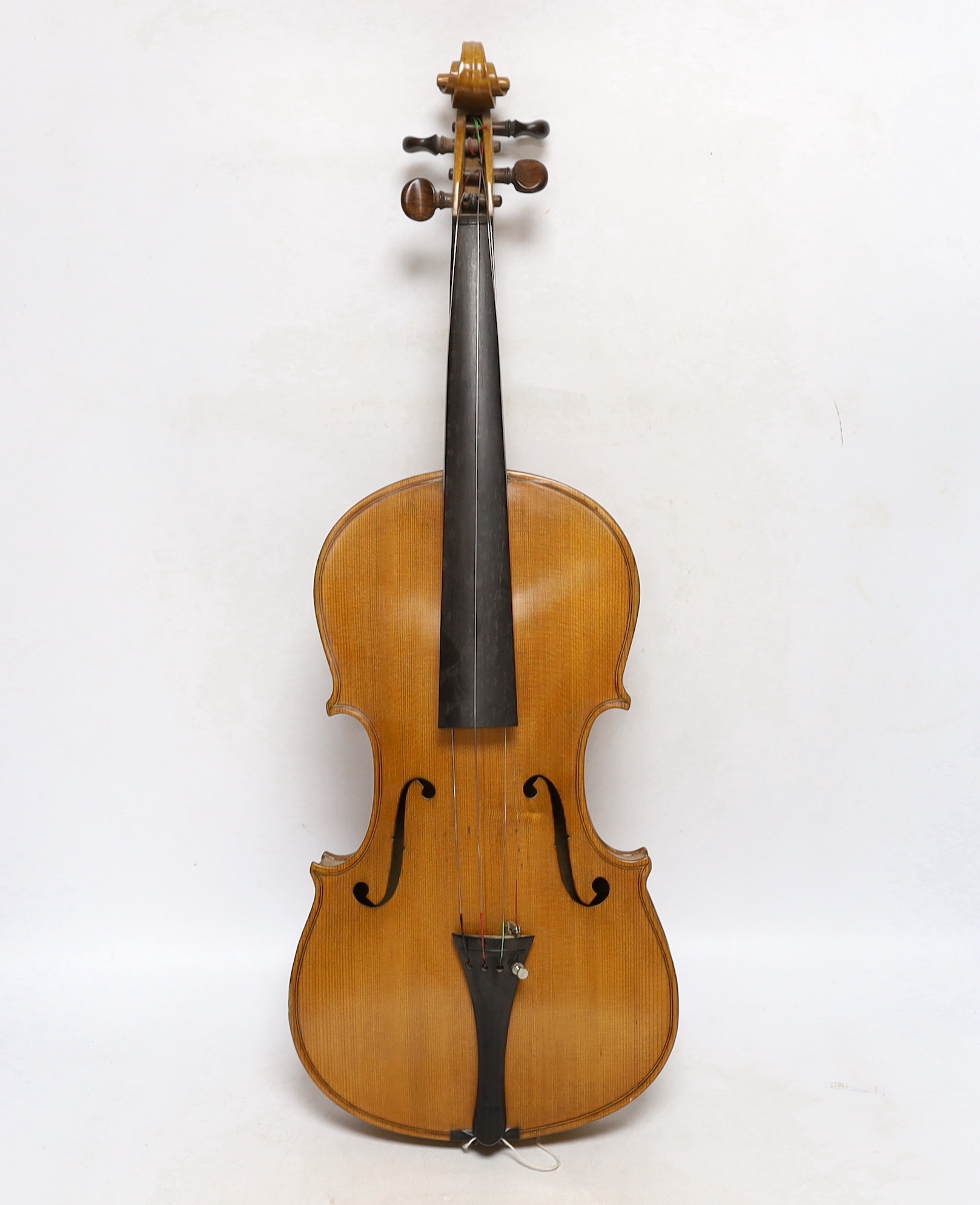 A bird's eye maple veneered student's violin, 58.5cm long